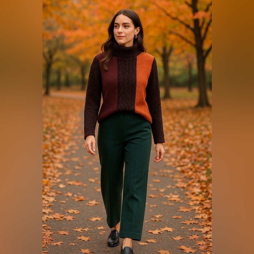 Spanner Womens Colorblock Sweater Sz S Boucle Wool Turtleneck Fall Autumn Colors